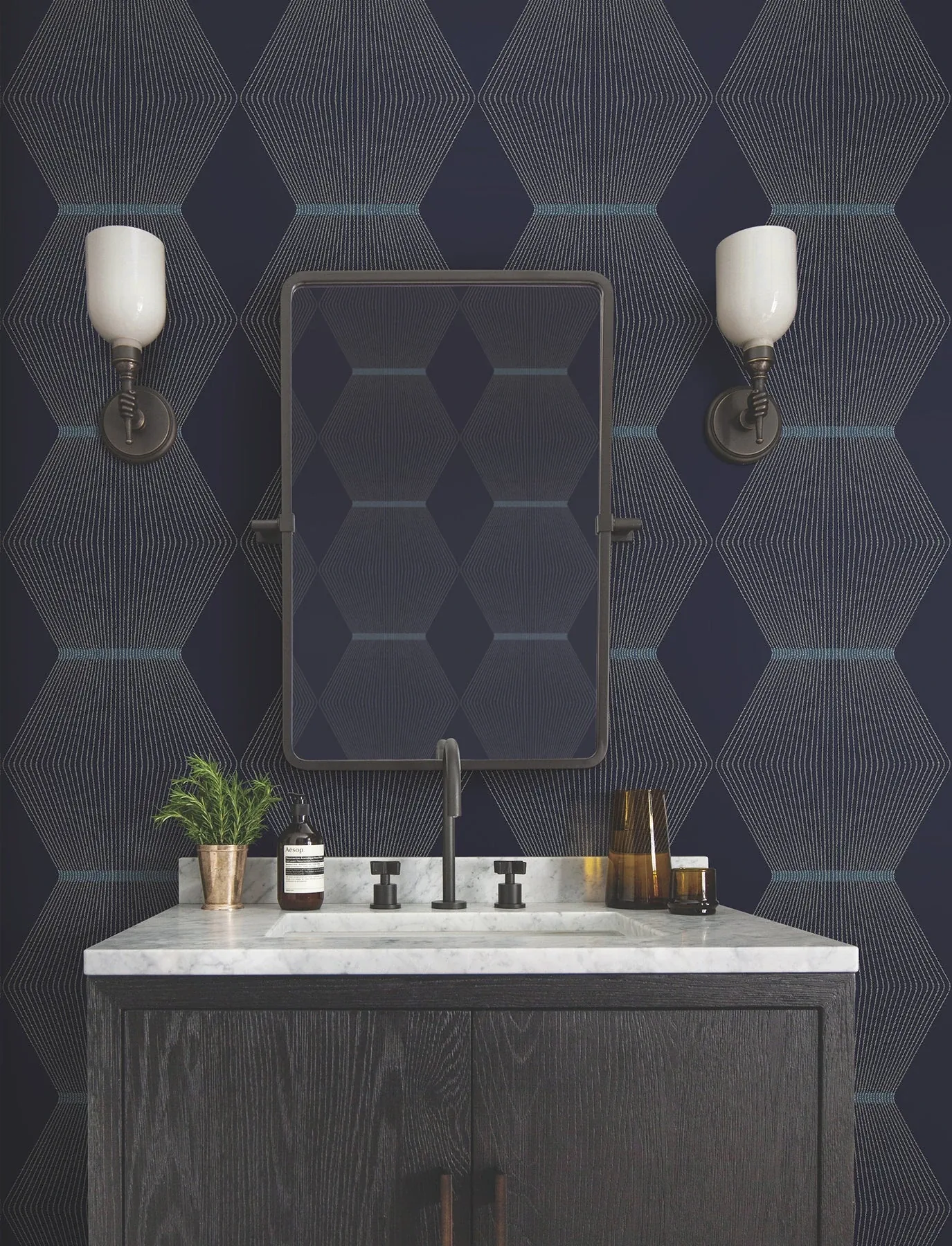 York Designer Series Diamond Legacy Navy Wallpaper - SKU MX9635