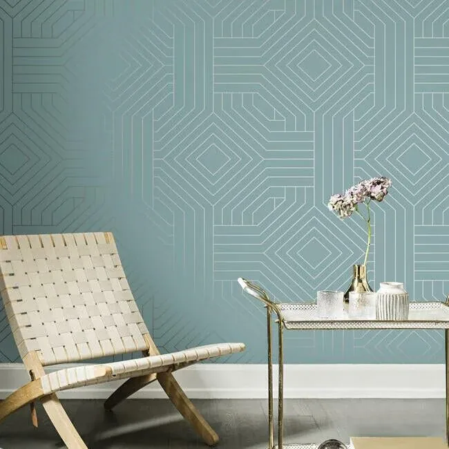 York Designer Series Diverging Diamonds Blue Wallpaper - SKU CI2372