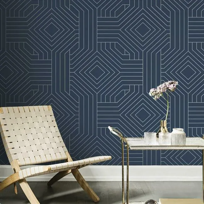 York Designer Series Diverging Diamonds Navy Wallpaper - SKU CI2375