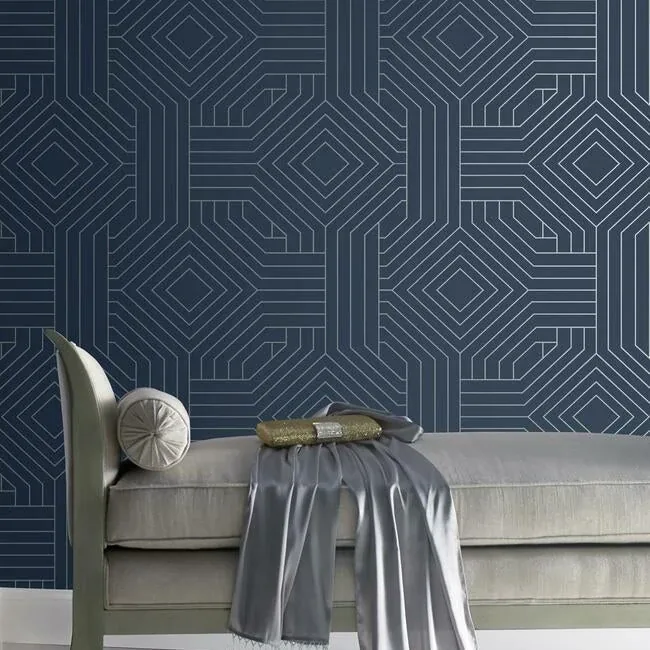 York Designer Series Diverging Diamonds Navy Wallpaper - SKU CI2375