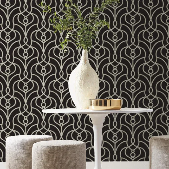 York Designer Series Divine Trellis Black Wallpaper - SKU EV3945