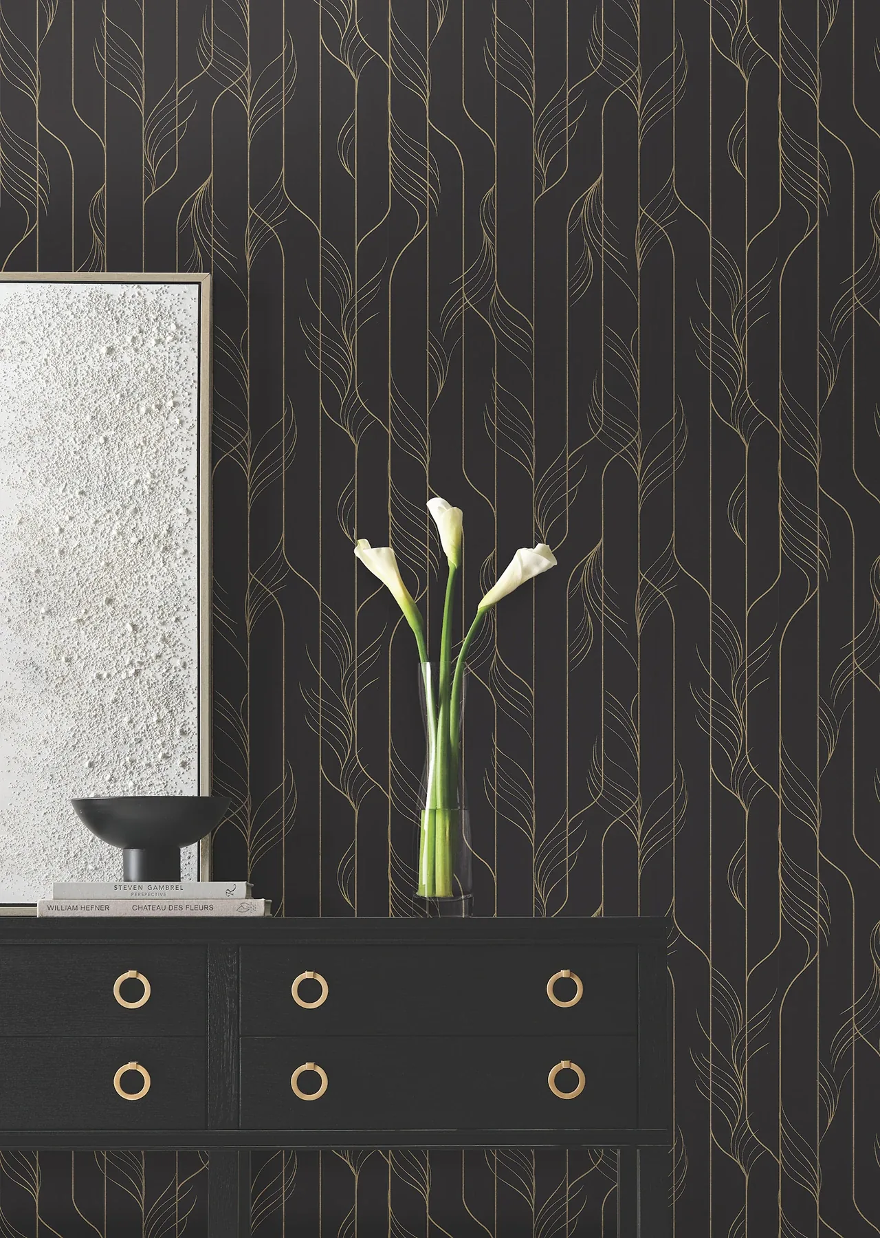 York Designer Series Elemental Thread Black & Gold Wallpaper - SKU DF3305