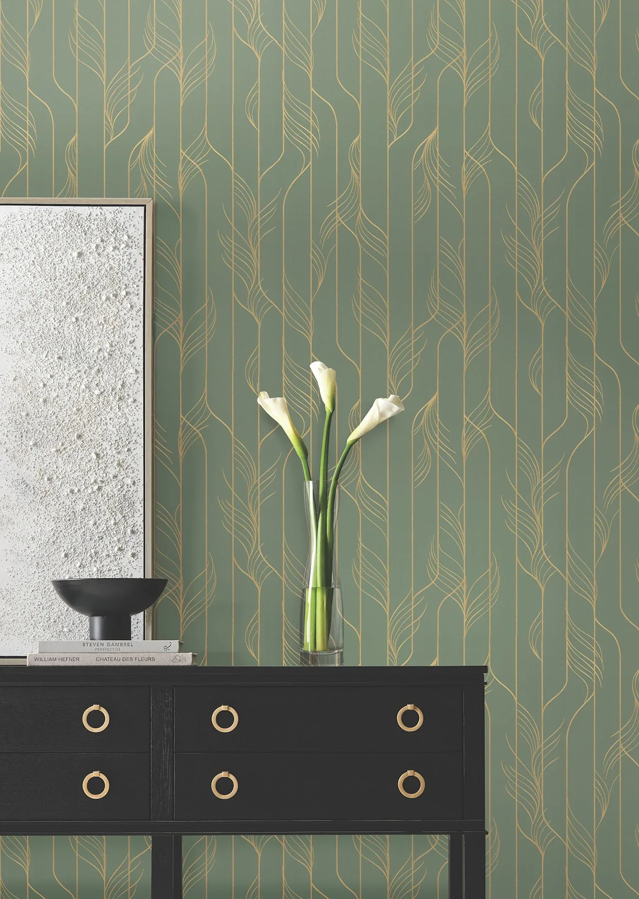York Designer Series Elemental Thread Green & Gold Wallpaper - SKU DF3306