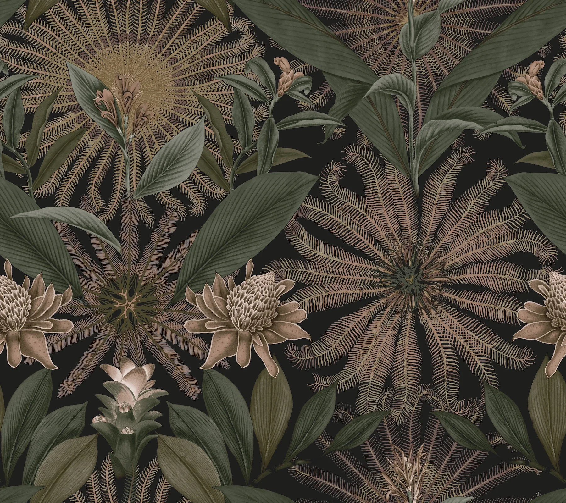 VR1529 | Enchanted Garden Chocolate Tropical Wallpaper