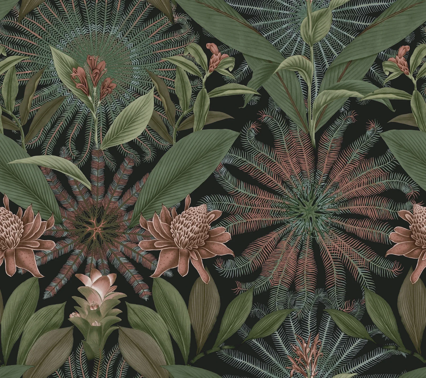 VR1530 | Enchanted Garden Green Tropical Wallpaper