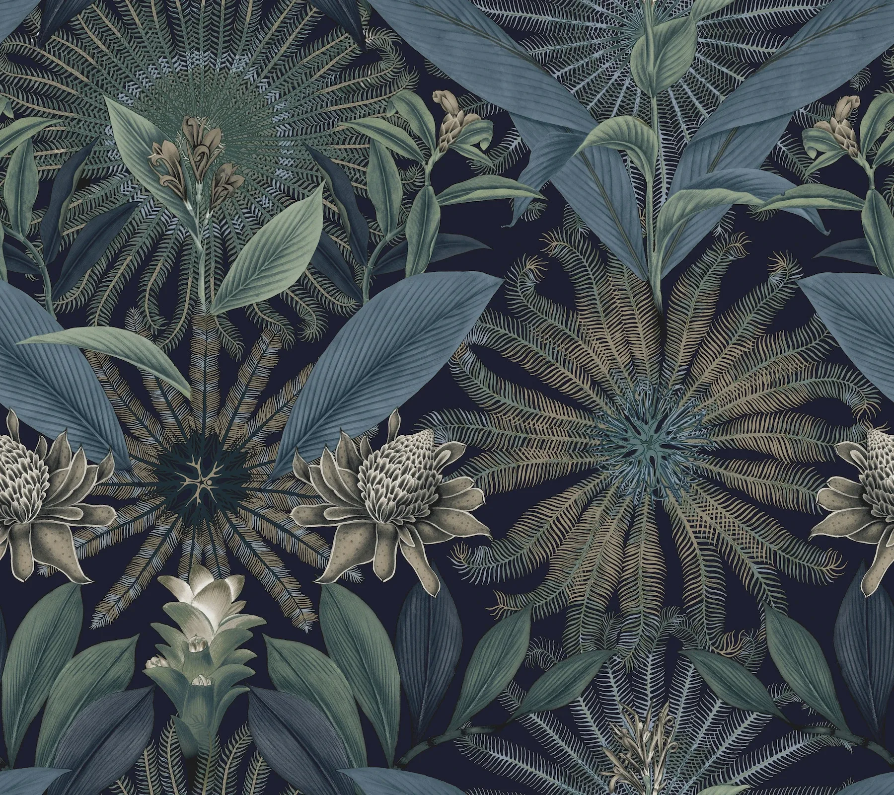 York Designer Series Enchanted Garden Navy Tropical Wallpaper - SKU VR1532
