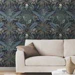 York Designer Series Enchanted Garden Navy Tropical Wallpaper | Wallpaper Twins York Designer Series Enchanted Garden Navy Tropical Wallpaper - SKU VR1532
