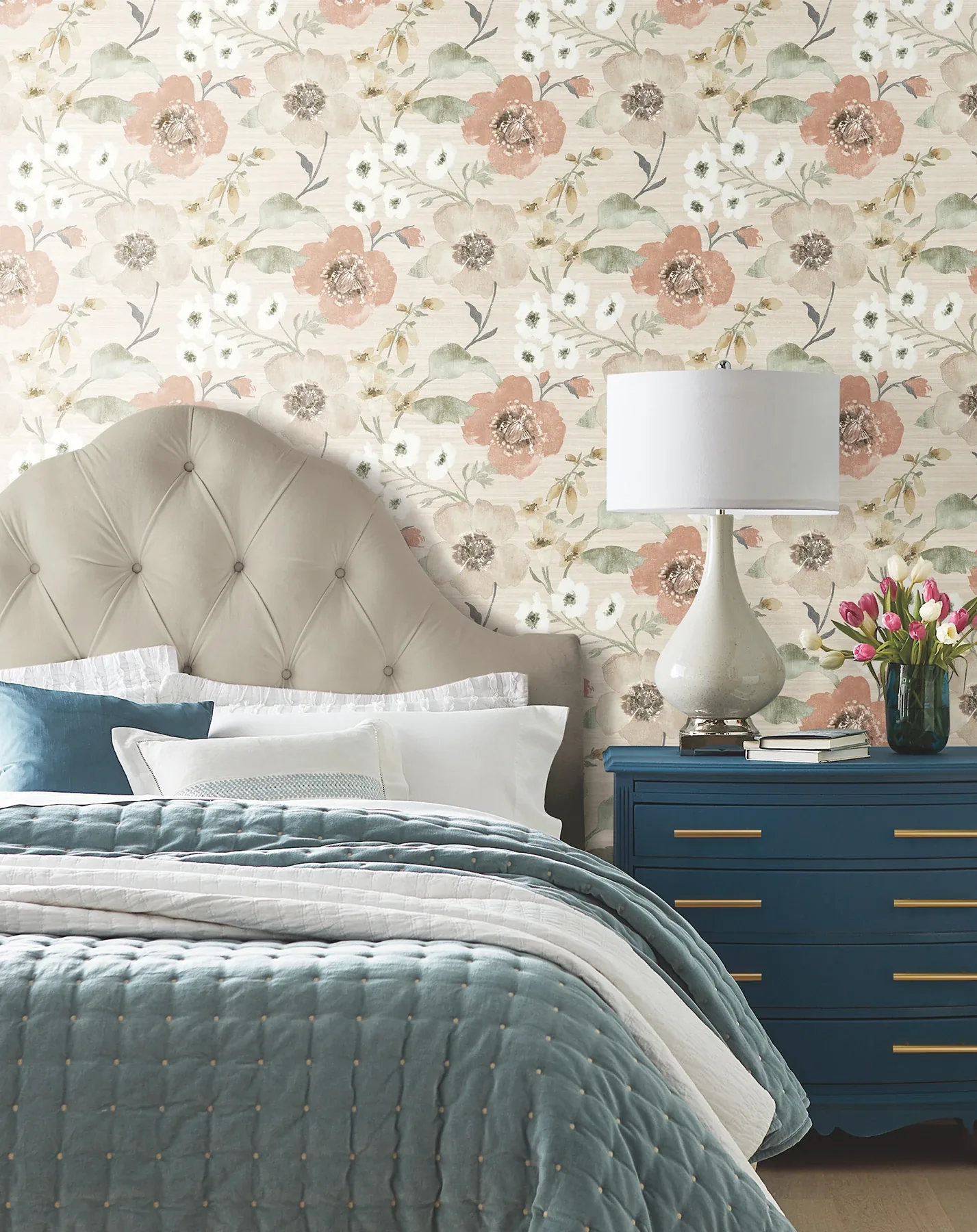 York Designer Series Evelyn Apricot Floral Wallpaper - SKU LL3201
