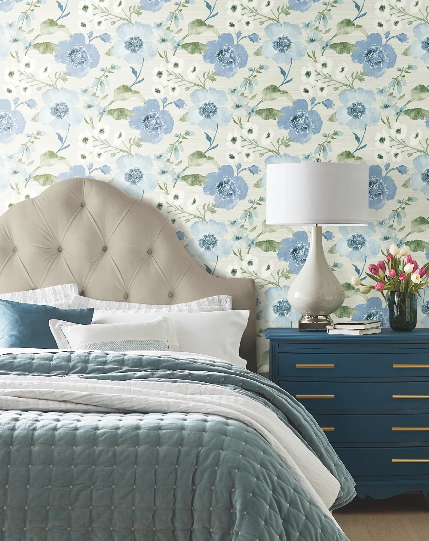 York Designer Series Evelyn Blue Floral Wallpaper - SKU LL3203
