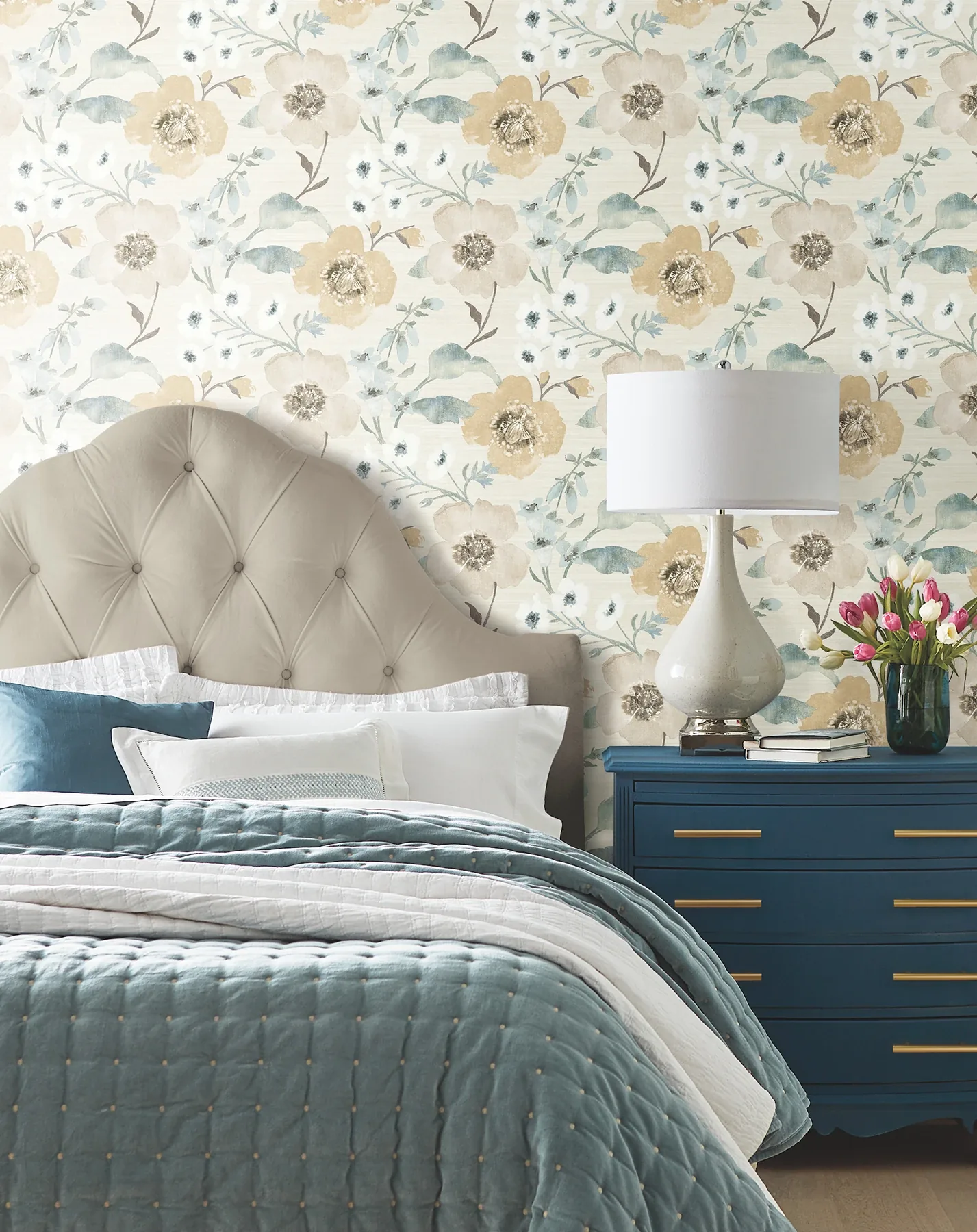 York Designer Series Evelyn Wheat Floral Wallpaper - SKU LL3204