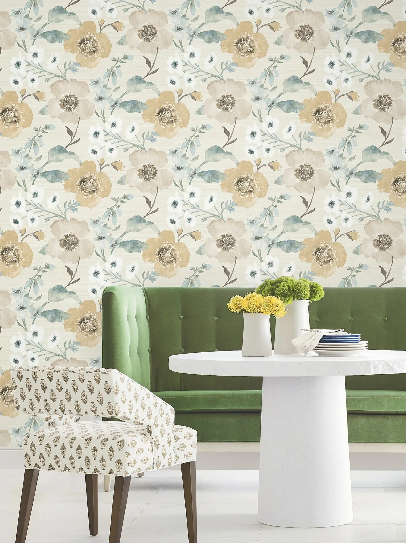 York Designer Series Evelyn Wheat Floral Wallpaper | Wallpaper Twins York Designer Series Evelyn Wheat Floral Wallpaper - SKU LL3204