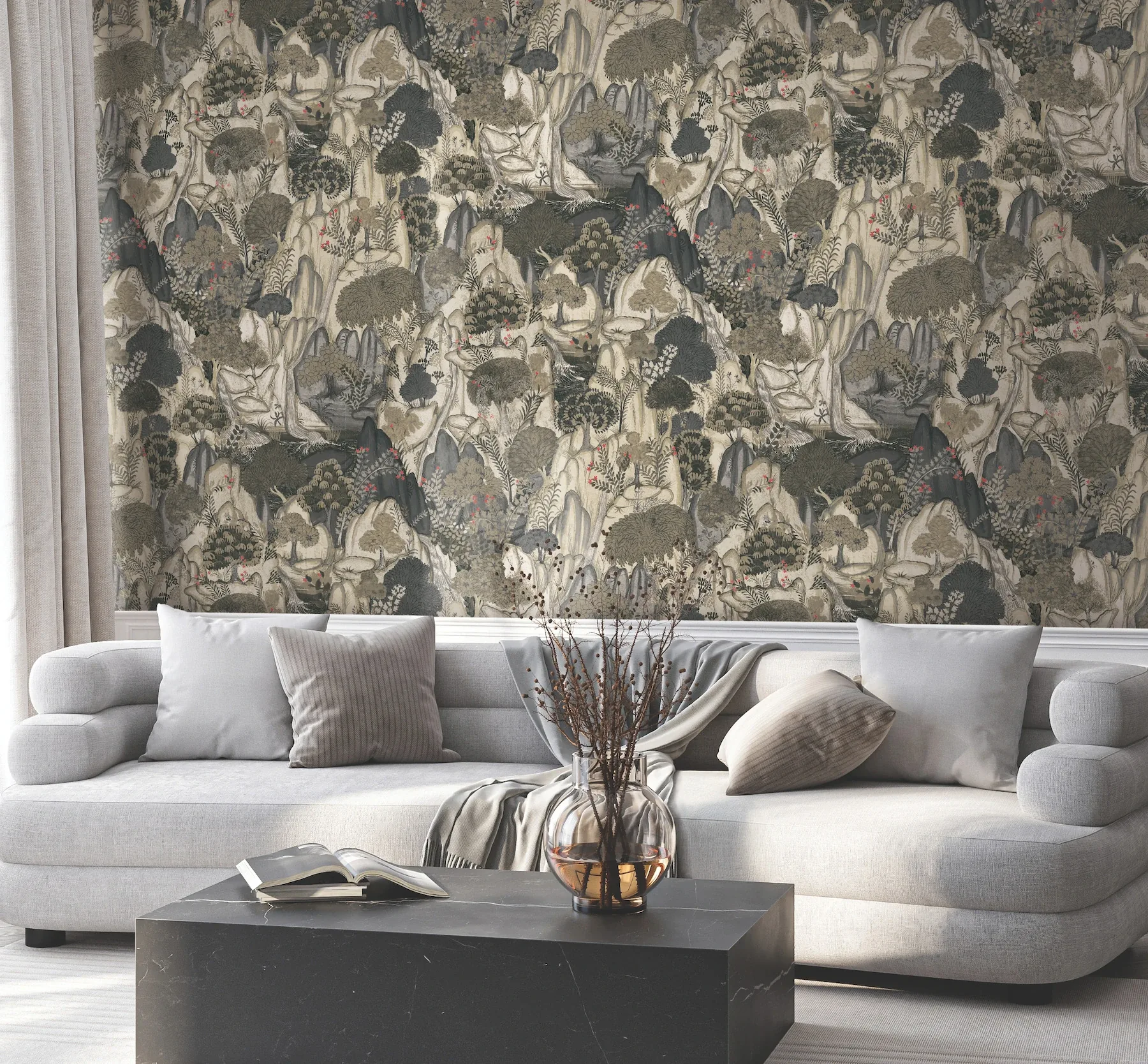 York Designer Series Falling Waters Neutral Scenic Wallpaper - SKU VR1555