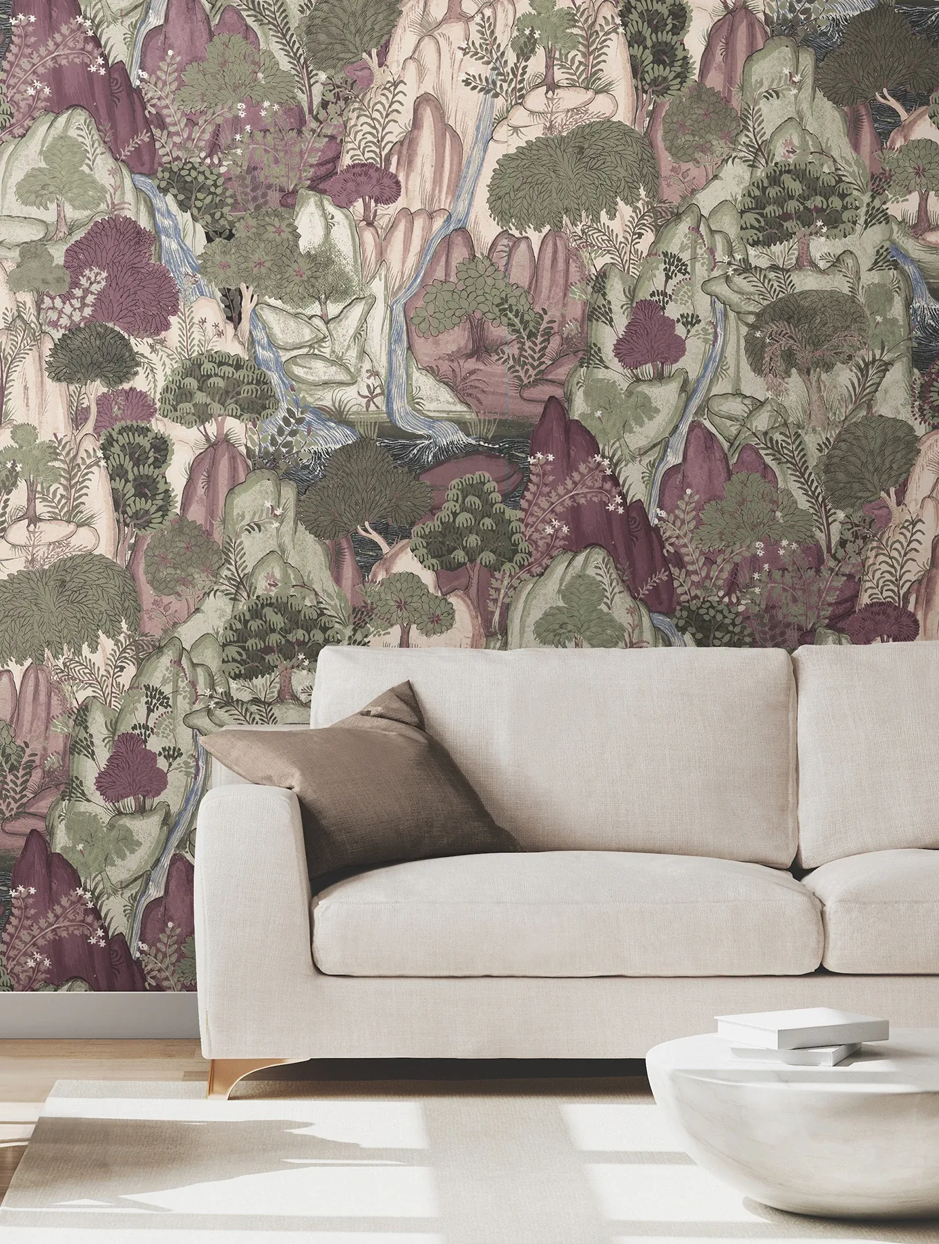 York Designer Series Falling Waters Plum Scenic Wallpaper | Wallpaper Twins York Designer Series Falling Waters Plum Scenic Wallpaper - SKU VR1556