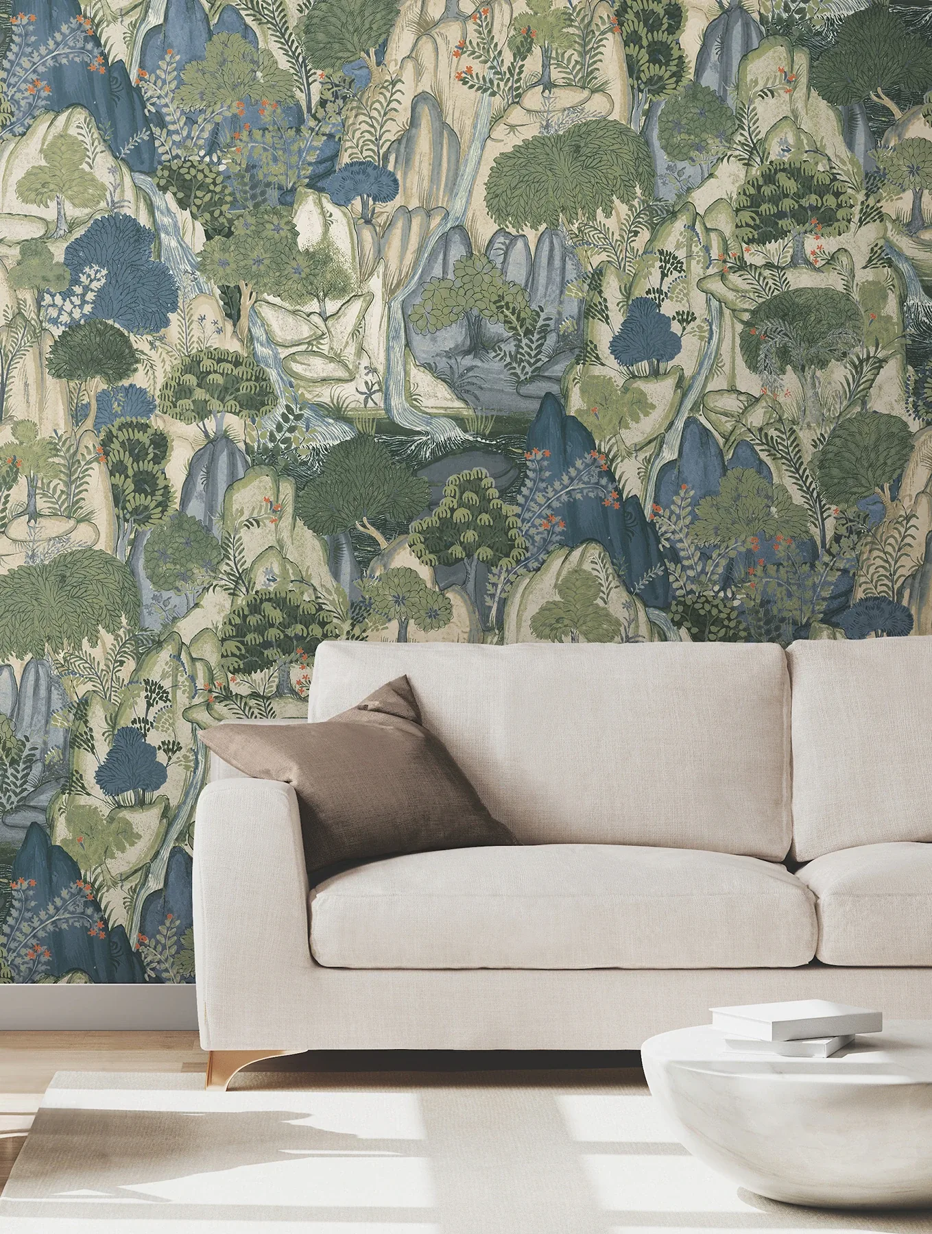 York Designer Series Falling Waters Sapphire Scenic Wallpaper | Wallpaper Twins York Designer Series Falling Waters Sapphire Scenic Wallpaper - SKU VR1554