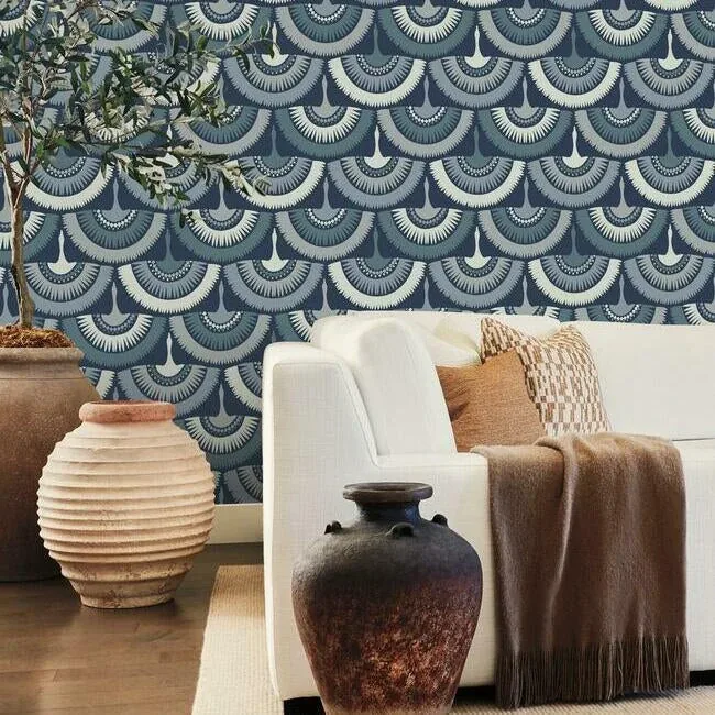 York Designer Series Feather & Fringe Blue Wallpaper - SKU BO6642