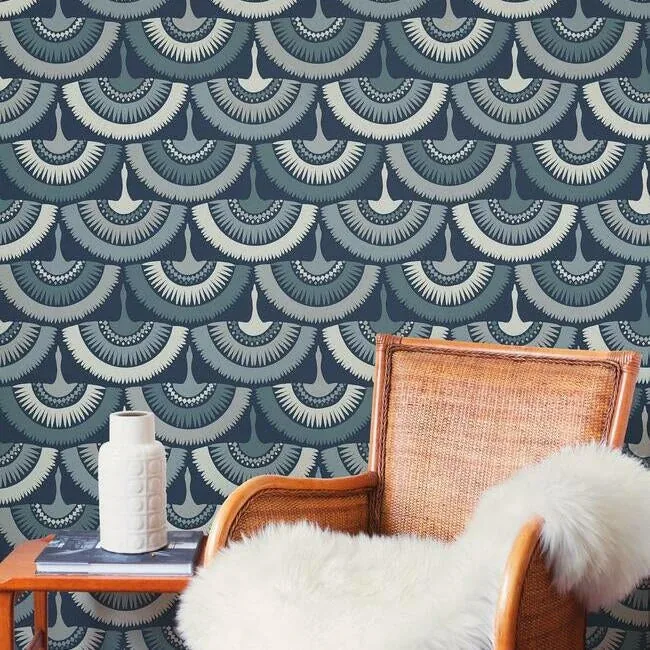 York Designer Series Feather & Fringe Blue Wallpaper - SKU BO6642