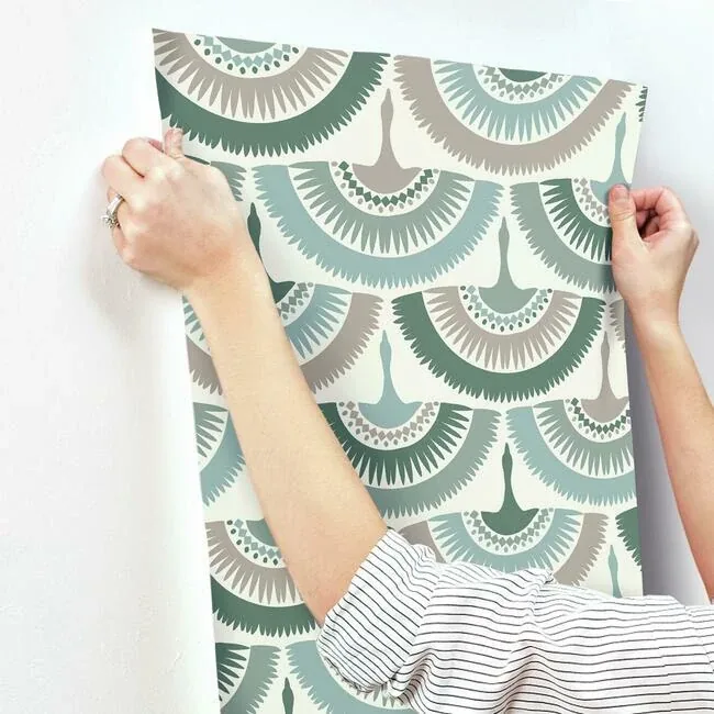 York Designer Series Feather & Fringe Green Wallpaper - SKU BO6644