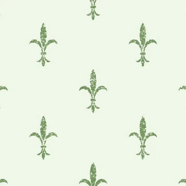 York Designer Series Fleur De Lis White & Green Wallpaper - SKU KT2194