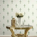York Designer Series Fleur De Lis White & Green Wallpaper - SKU KT2194