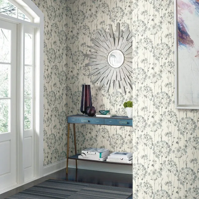 York Designer Series Flourish Sheer Blue & Grey Peel & Stick Wallpaper - SKU PSW1428RL