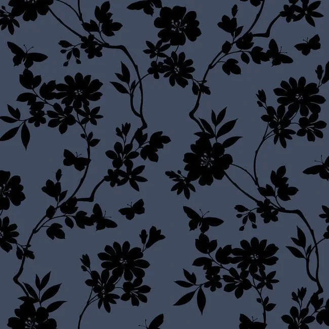York Designer Series Flutter Vine Blue & Black Wallpaper - SKU DT5021
