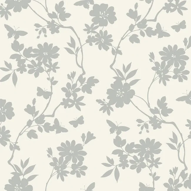 DT5023 | Flutter Vine White & Silver Wallpaper