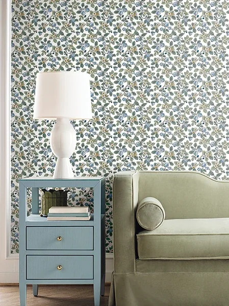 York Designer Series Framboise Blue Berry Vines Wallpaper - SKU VP1413
