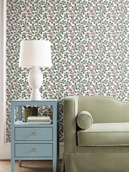 York Designer Series Framboise Pink Berry Vines Wallpaper - SKU VP1412