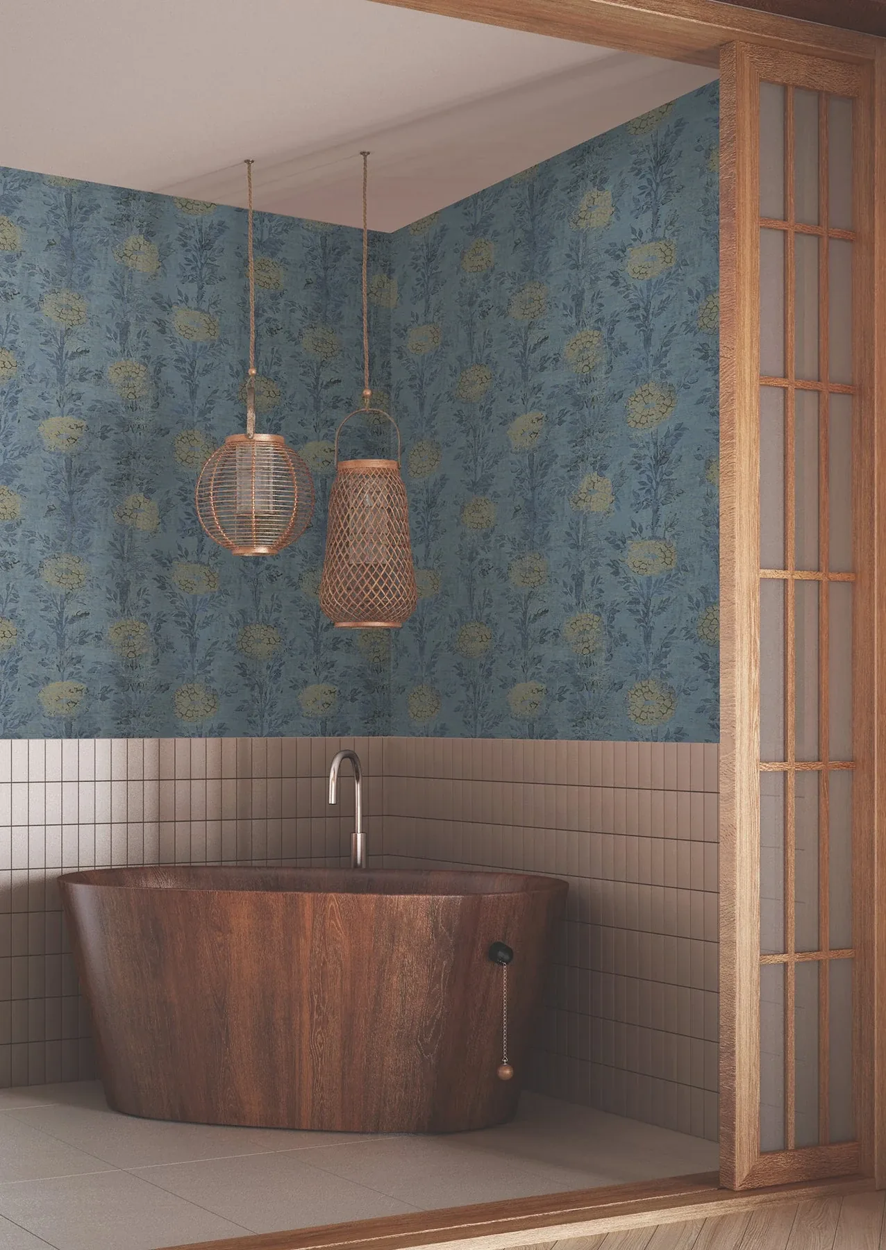 York Designer Series French Marigold Denim & Gold Wallpaper - SKU AF6520