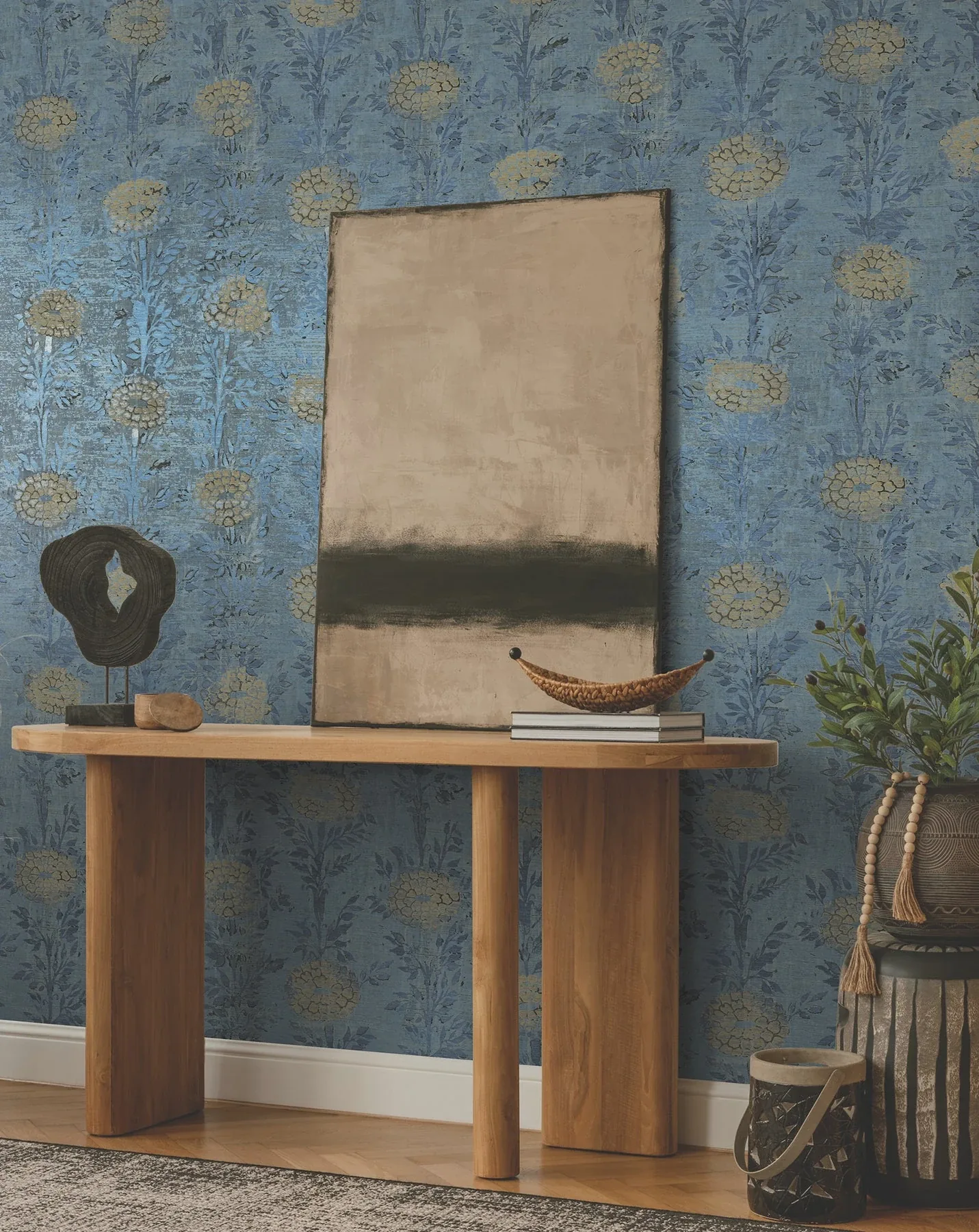 York Designer Series French Marigold Denim & Gold Wallpaper - SKU AF6520