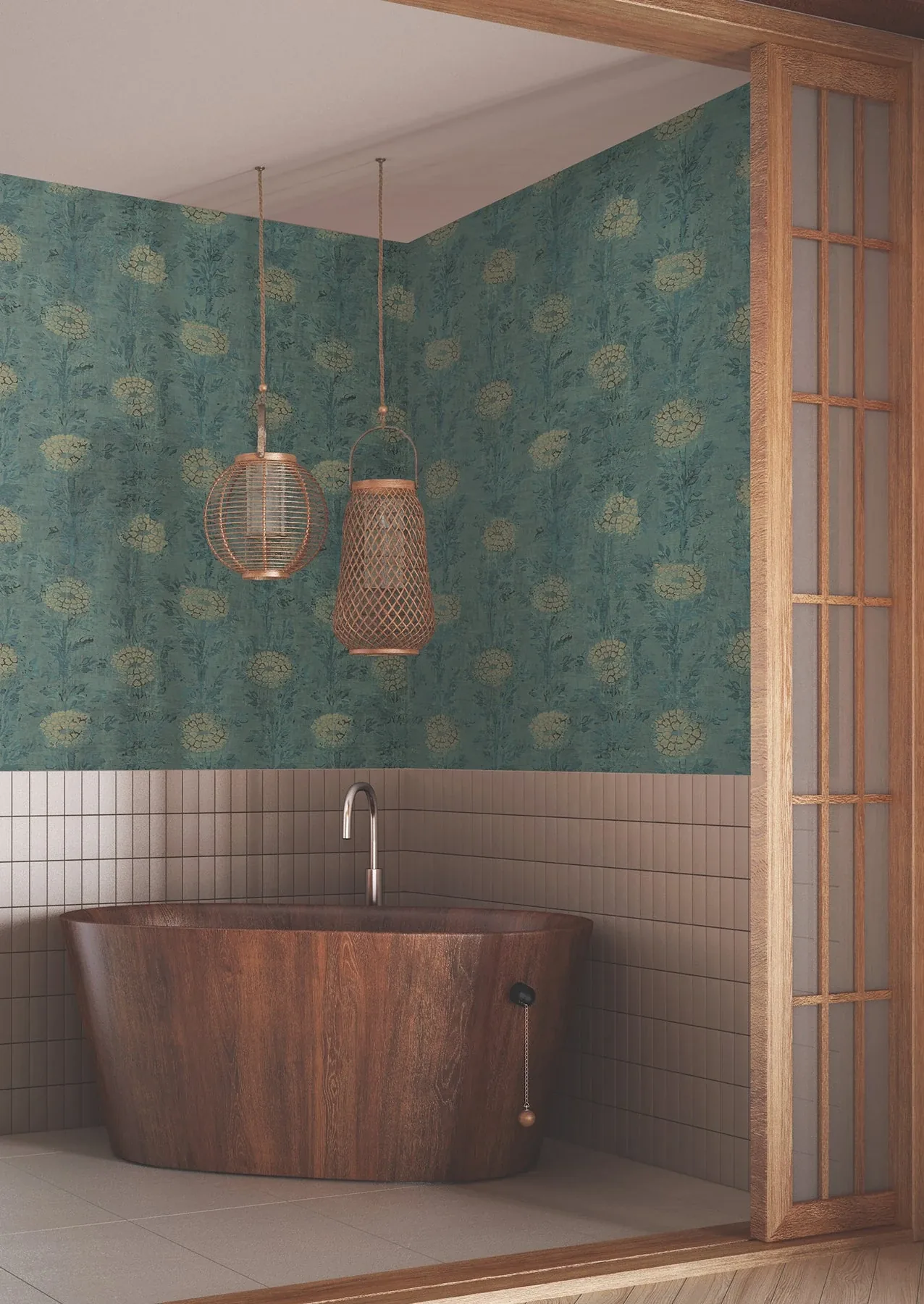 York Designer Series French Marigold Teal Green & Gold Wallpaper - SKU AF6519