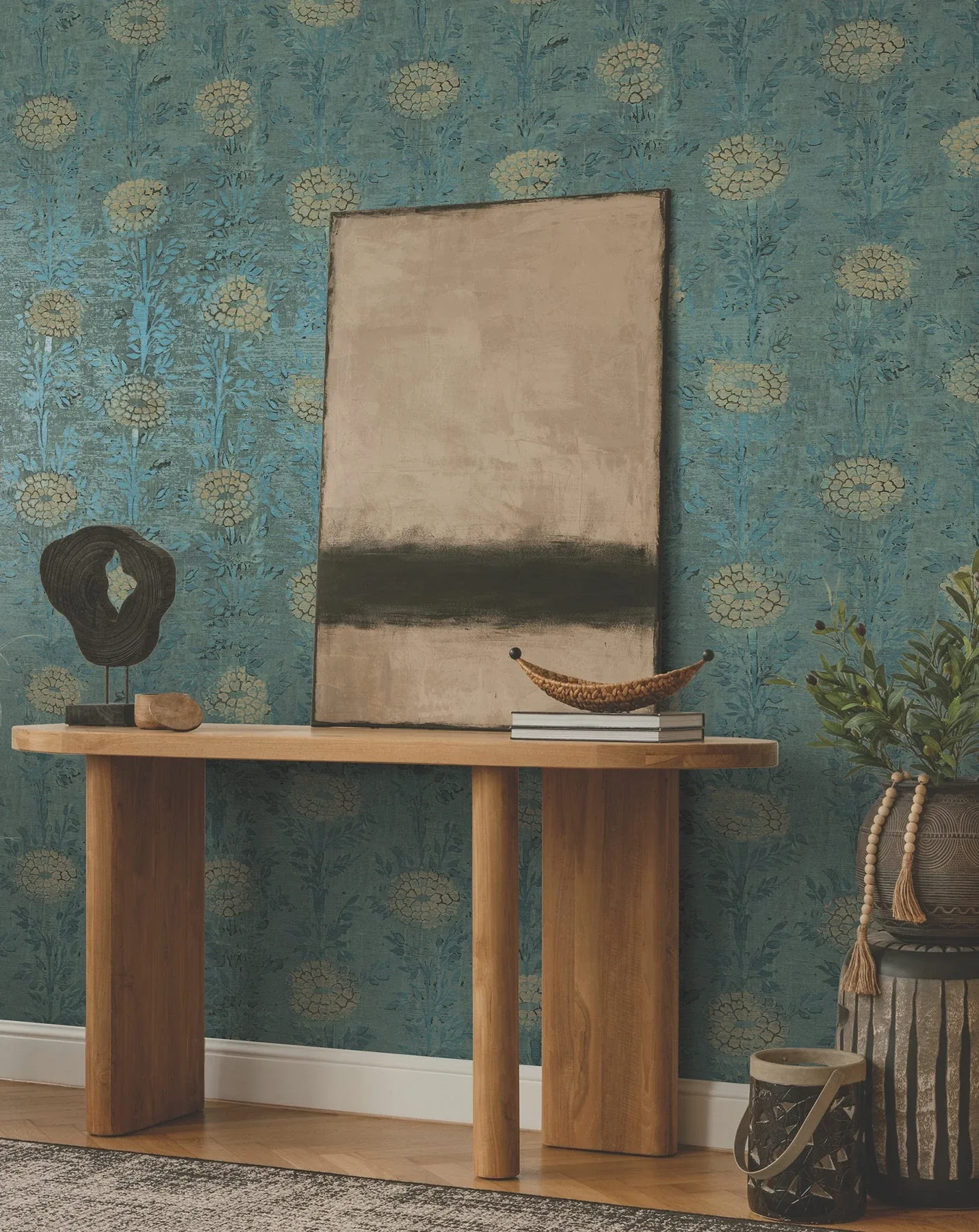 York Designer Series French Marigold Teal Green & Gold Wallpaper - SKU AF6519
