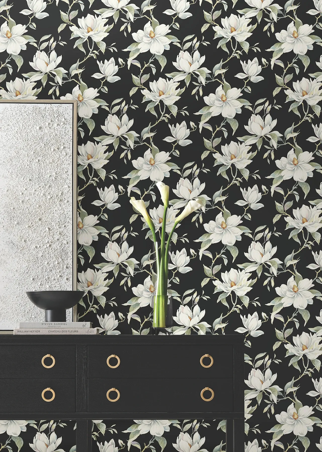 York Designer Series Garden Jewels Black Wallpaper - SKU DF3313