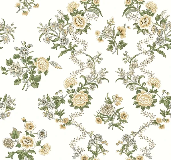 VP1421 | Genevieve Butter Floral Trail Wallpaper