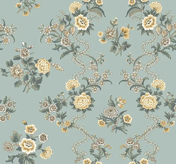 VP1422 | Genevieve Harbor Blue Floral Trail Wallpaper
