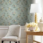 York Designer Series Genevieve Harbor Blue Floral Trail Wallpaper - SKU VP1422