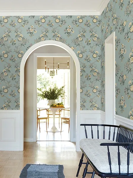 York Designer Series Genevieve Harbor Blue Floral Trail Wallpaper - SKU VP1422