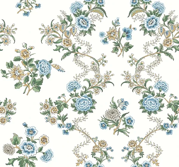 VP1423 | Genevieve Sapphire Floral Trail Wallpaper
