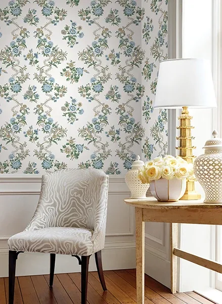 York Designer Series Genevieve Sapphire Floral Trail Wallpaper - SKU VP1423