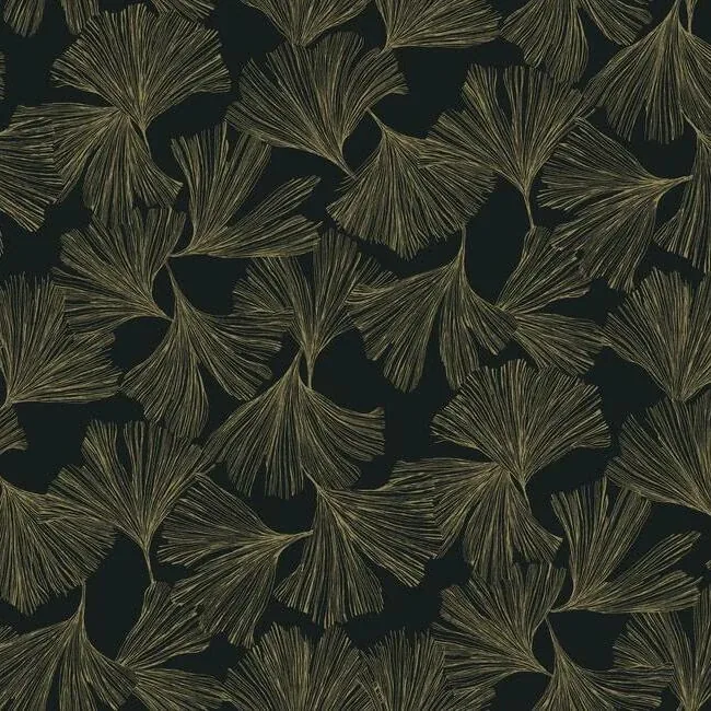 York Designer Series Gingko Toss Black Wallpaper - SKU DD3742