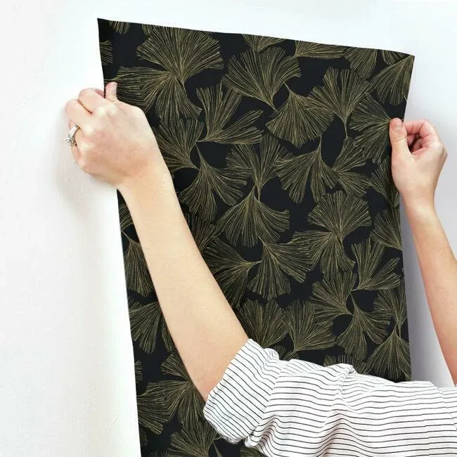 York Designer Series Gingko Toss Black Wallpaper - SKU DD3742