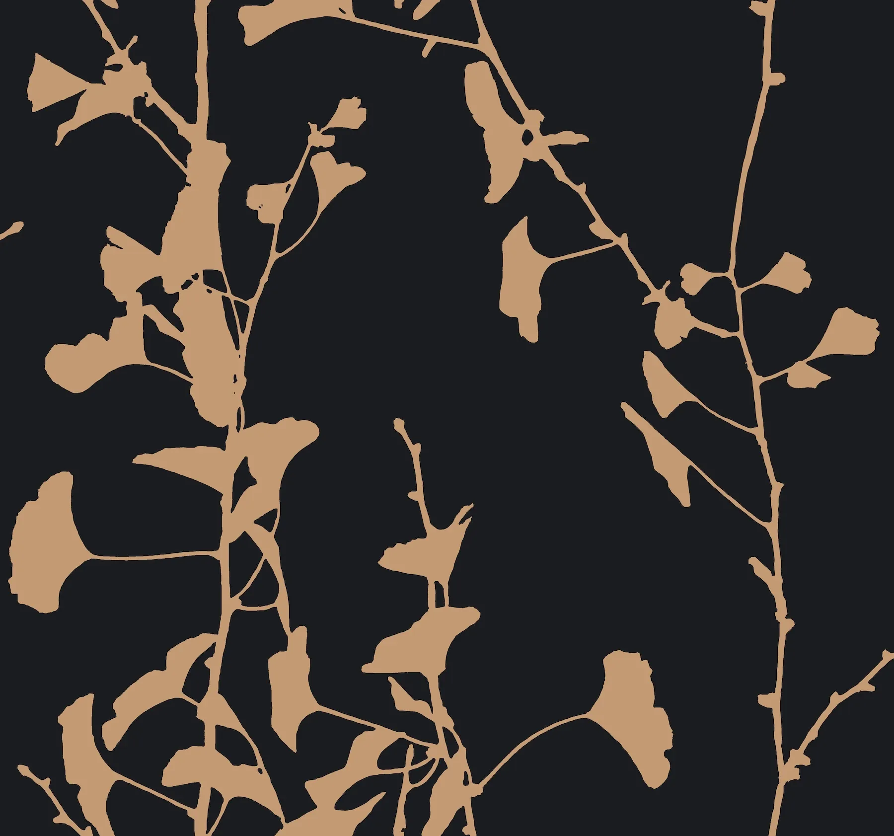 York Designer Series Ginkgo Silhouette Black & Gold Cork Wallpaper - SKU VR1512