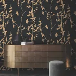 York Designer Series Ginkgo Silhouette Black & Gold Cork Wallpaper - SKU VR1512