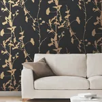 York Designer Series Ginkgo Silhouette Black & Gold Cork Wallpaper - SKU VR1512