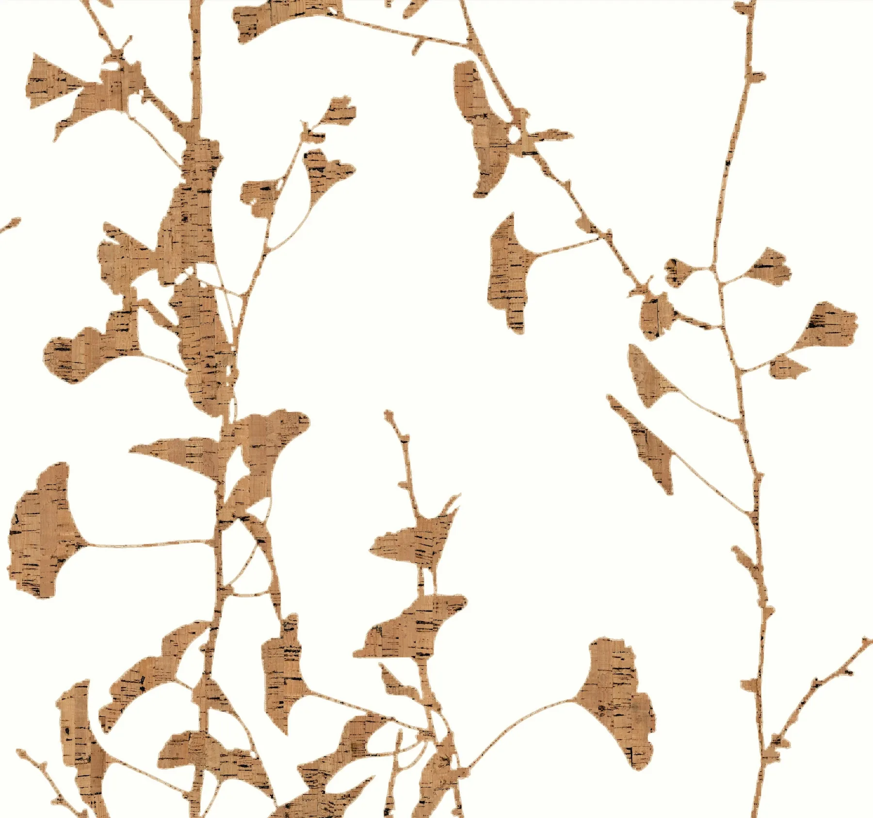 VR1509 | Ginkgo Silhouette Light Brown Cork Wallpaper