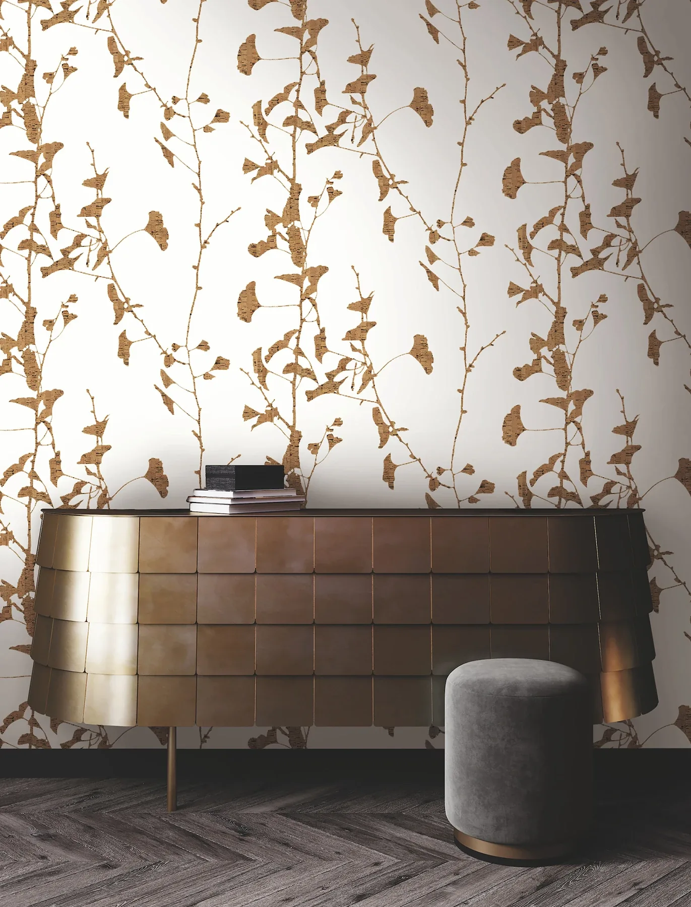 York Designer Series Ginkgo Silhouette Light Brown Cork Wallpaper - SKU VR1509