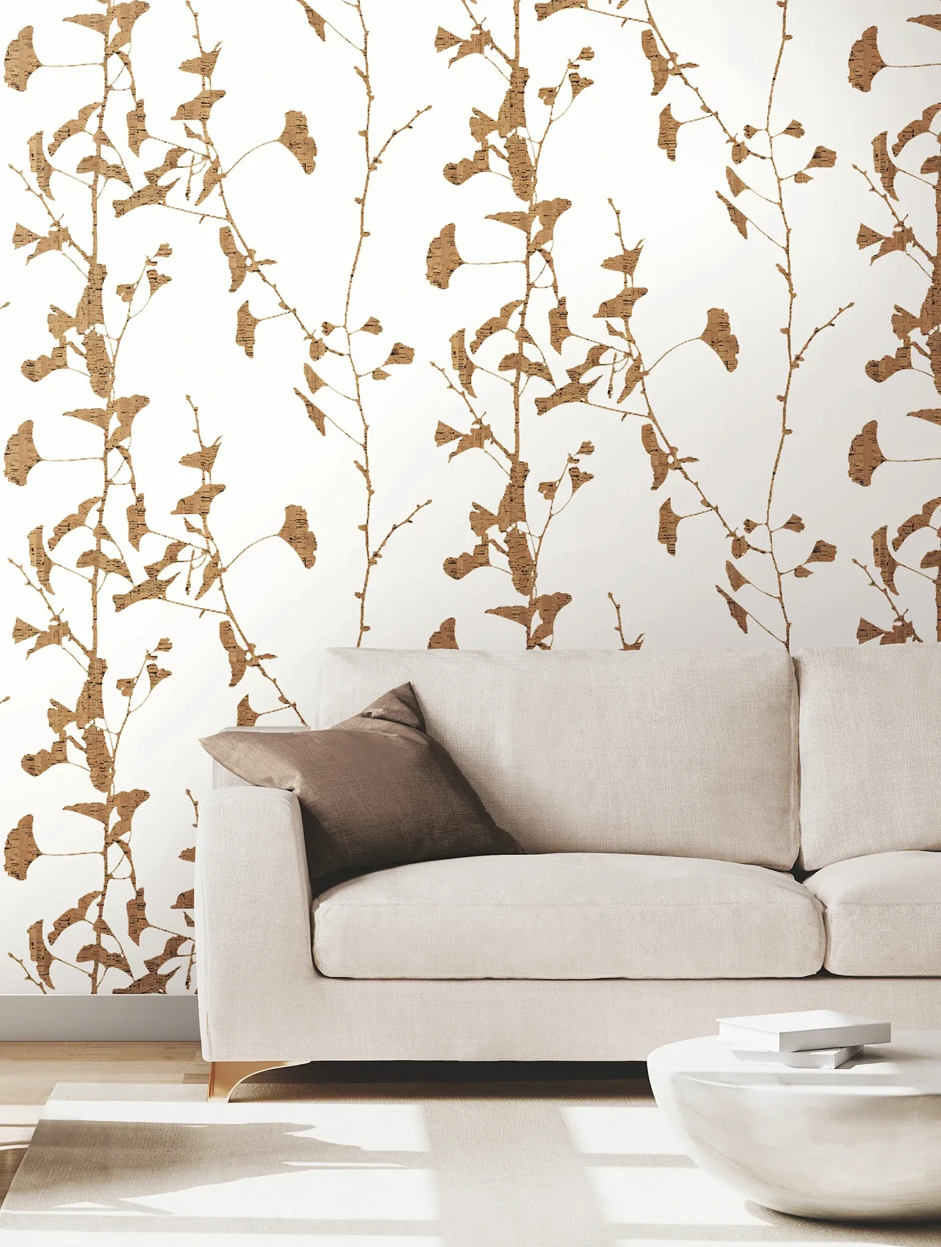 York Designer Series Ginkgo Silhouette Light Brown Cork Wallpaper - SKU VR1509