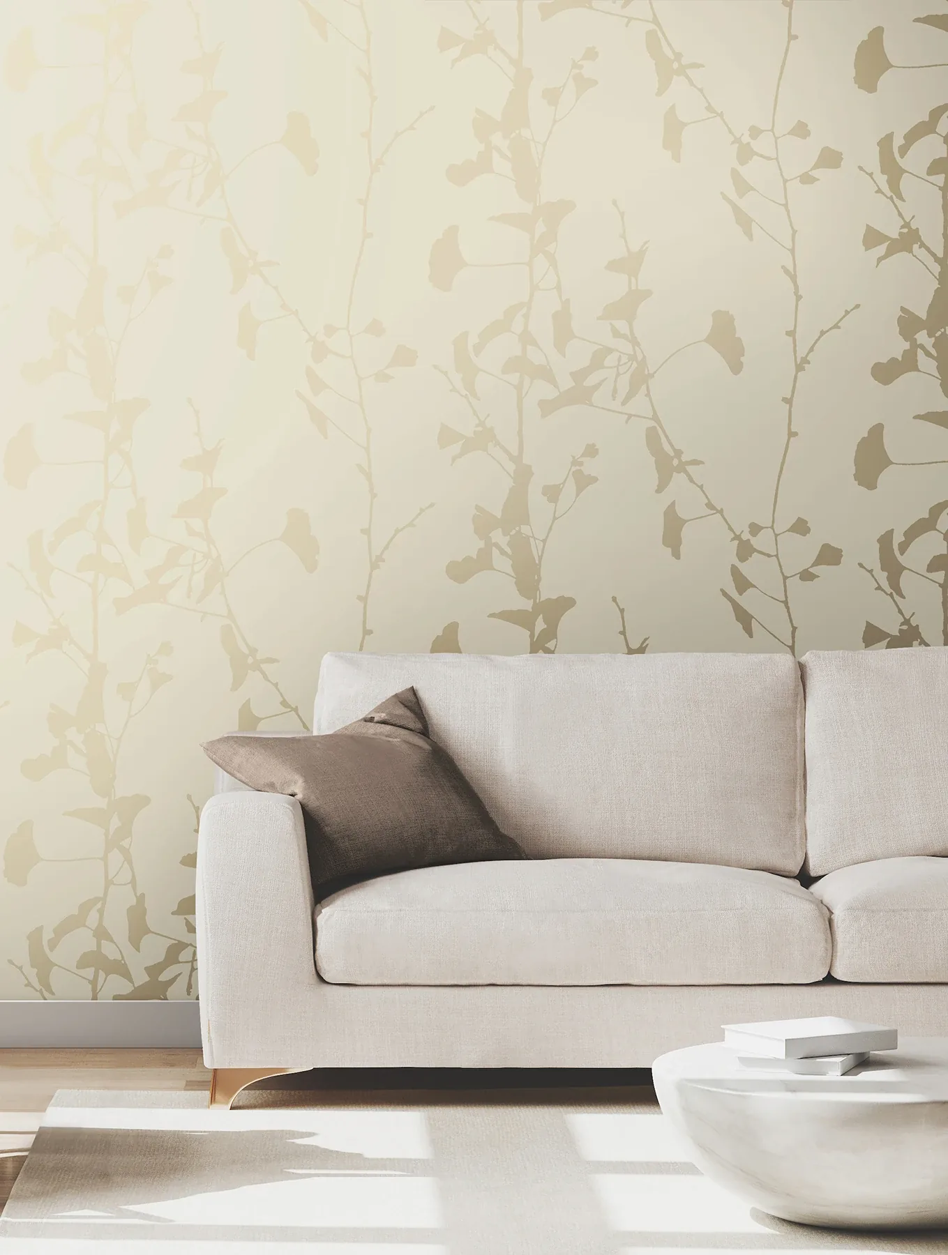 York Designer Series Ginkgo Silhouette Neutral Cork Wallpaper - SKU VR1511