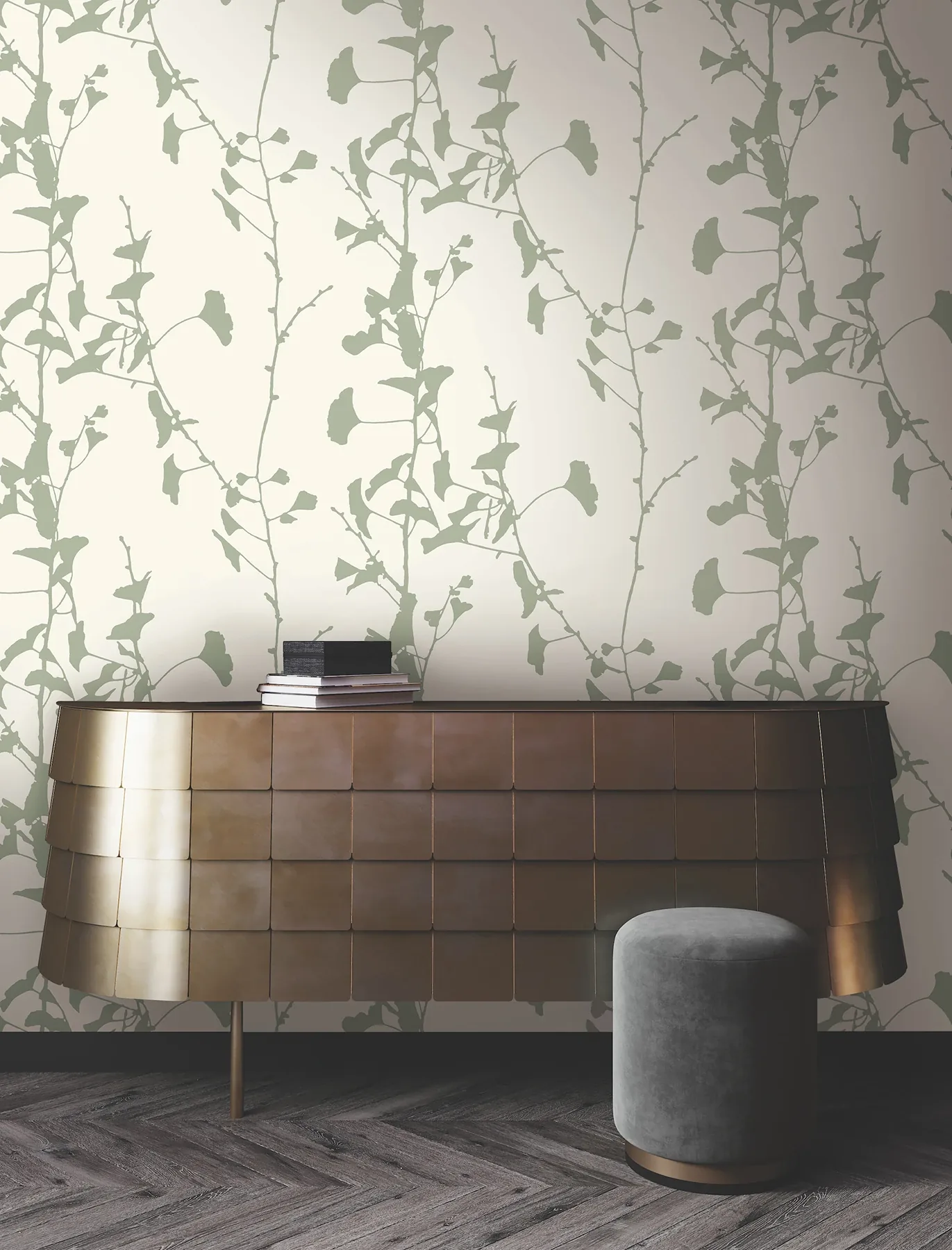 York Designer Series Ginkgo Silhouette Sage Cork Wallpaper - SKU VR1510