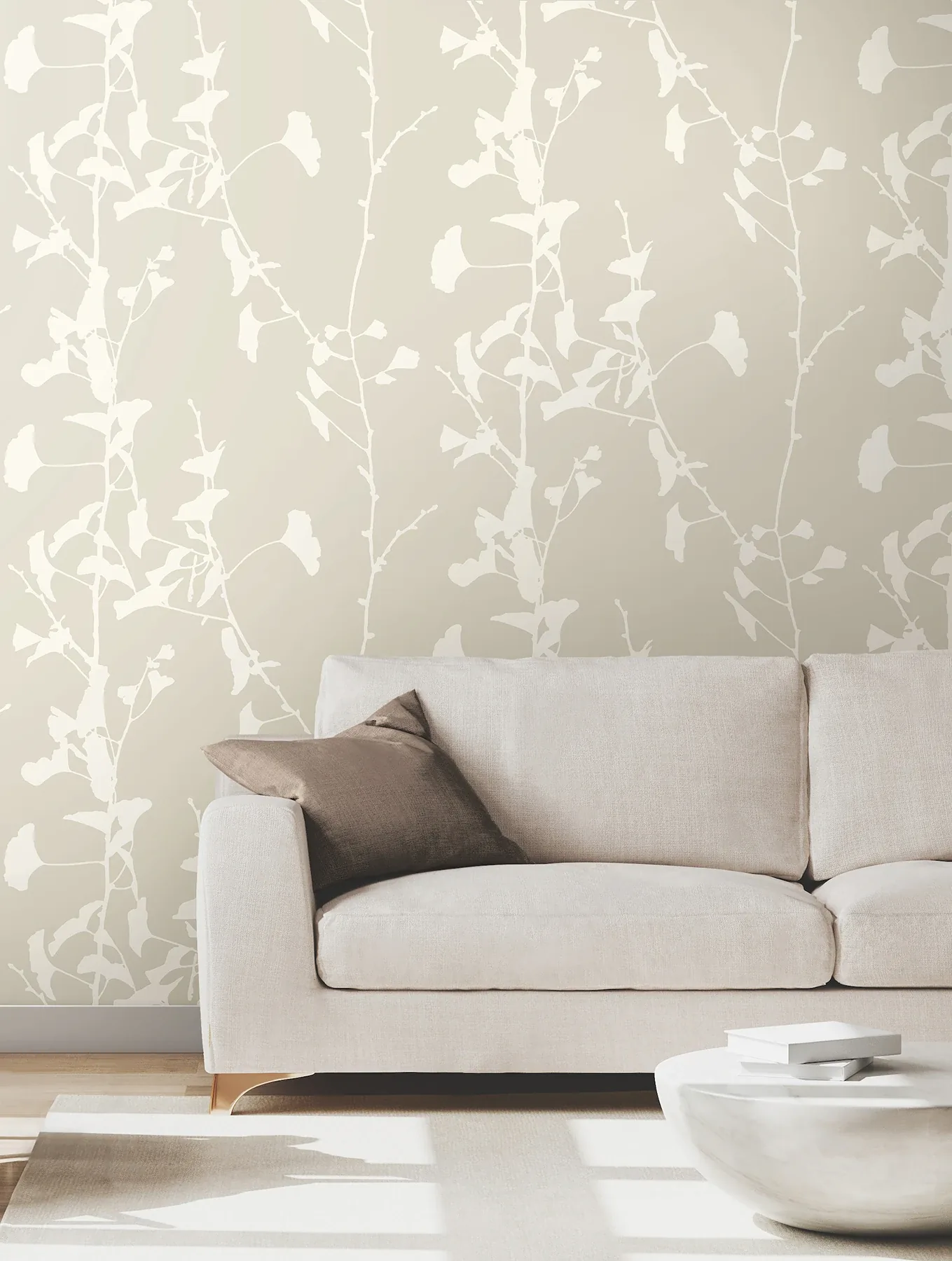 York Designer Series Ginkgo Silhouette Taupe Cork Wallpaper - SKU VR1507